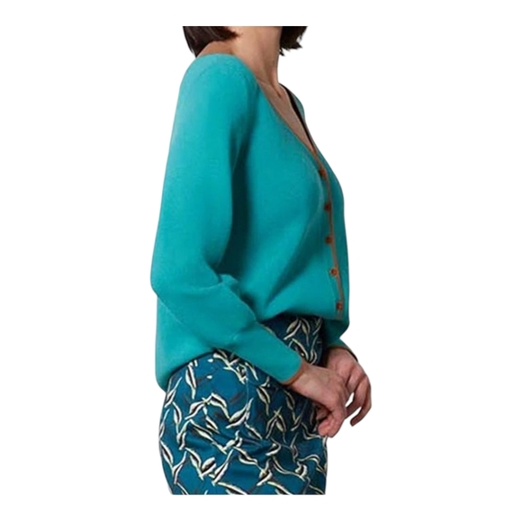 Etcetera Women's Silky Blue Cardigan Sweater Seafarer Teal  Sweater SZ Medium - Picture 12 of 12